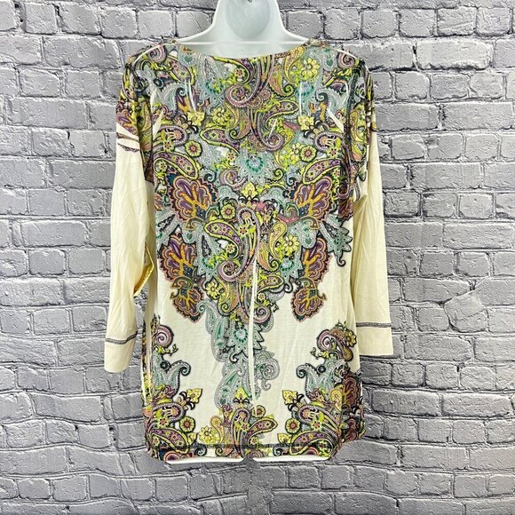 One World Womens PXL Boho Paisley  Top 3/4 Sleeve Multicolor Polyester - Picture 9 of 9